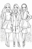 Placeholder: outline art for kids barbie coloring pages with barbie with her 2 friends , no background, sketch style, full body, only use outline, mandala style, clean line art, white background, no shadows and clear and well outlined. should look exactly like barbie