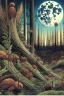 Placeholder: A twilight scene in a dense, misty old growth forest, illuminated by an otherworldly, ethereal glow, as if the trees themselves were radiating an eerie light, with a decaying log in the foreground, covered in moss, ferns, spiderwebs, and crawling with beetles and caterpillars, in the style of a manga illustration, reminiscent of the dark, atmospheric works of Junji Ito, with bold, expressive lines and vibrant, stippled textures, evoking the woodblock prints of ancient masters like Utagawa Hiros