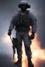 Placeholder: All Black American soldier, high tech special forces helmet, navy seals soldier, G.I. Joe, white smoke, dark, rage, sorrow, high definition, ultra 8 k, volumetric lighting, blue fire, fog