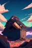 Placeholder: Dumpster mountains of garbage epic no people anime style