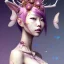 Placeholder:  Asian woman, leaning pose, pink short hair, rabbit mask, latex suit,Punk style, Gradient background,style <Yoji Shinkawa>, Bones, leaning pose, watercolor illustration by <agnes cecile> butterflies everywhere, skulls, centipede, insects, nest, octopus, fly, squid, Dryad, plants, wildflower, intricate detail , rusty metal, ominous, portrait, high lighting,