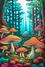 Placeholder: outline art for mushrooms in a forrest, vibrant colors, full page, realistic style, clean art