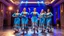 Placeholder: very beautiful group of azeri ladys in pretty oficial folk blue costum with kelaghayi and dance shoes dancing grace fully in a luxury modern stage with lights and decoration,long shot