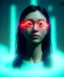 Placeholder: Ultra realistic photographic night portrait, cinematic, <Asian woman> <hanging wires> <retro monitor> many wires coming out of the head <perfect pupil> <cyborg arm> <garage> <wide angle Shot> <sci-fi futuristic> <thriller>, neon lights, color fog, soft color, highly detailed, unreal engine 5, ray tracing, RTX, lumen lighting, ultra detail, volumetric lighting, high definition.