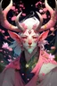 Placeholder: Pink hair spring cherry blossom Eladrin Male antlers blossom beard druid of the stars vibrant radiant falling petal moth