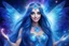 Placeholder: A beauty Fairy women with long blue straight hair., and Blue big eyes. She has Crystal wings and sweety elegant smile.She Is a magic sacred dancer in cosmica ceremony..the background Is a magic coloured bright galaxy, with a stars. She Is so fine gentle and with grace