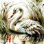 Placeholder: 6,majestic swan with fluffed wings hiding within reeds and bull-rushes, their feathers shimmering with an ethereal glow, gazing intently into the distance. The surrounding mirror pond is bathed in soft sunlight, casting long shadows. PAINTING WITH WHITE SPACE, Carne Griffiths, WLOP, fine-tuned stylised watercolour encircled by splashy white space photorealistic ChatGPT.
