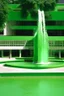 Placeholder: Green area, water fountain and building