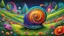 Placeholder: a colorful snail sitting on top of a lush green field, by Marie Bashkirtseff, psychedelic art, intricate, technicolor, colorful character design, shell, in rich color, fully covered in colorful paint, fantasy. intricate, colorful and dark, spiral, cute colorful adorable, psychedelic architecture, intricate, elegant colorful, muted but vibrant colors