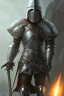 Placeholder: medieval knight walking dramatically toward the viewer, sword in hand. A skeleton on his back.