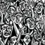 Placeholder: picasso cubism crowd of people black and white screaming with wapens