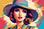 Placeholder: beautiful woman in hat in pop art style