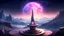 Placeholder: magic tower and meditation round podium , realty mountains, only sky, where you can see , panorama. Background: An otherworldly bathed in the cold glow of distant stars. gloomy landscape with dramatic HD highlights detailled.