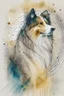 Placeholder: Abstract wet watercolour of a rough collie, ink lines, interlinked circles,