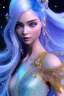 Placeholder: woman glitter blue fairy in a galactic ambiance, long blue hair, detailed gorgeous smile, delicate colors in the foreground, full of details, smooth, light effect，vaporwave colorful, smooth, extremely sharp detail, finely tuned detail, ultra high definition, 8 k, unreal engine 5, ultra sharp