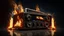 Placeholder: 4K. REALISTIC FULL DETAILS. LOGO EMISSION DE RADIO HARDROCK FIRESTARTER TERMINATOR. FLAMMES EN FOND D IMAGE RADIO QUI BRULE