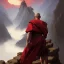 Placeholder: Portrait of a monk, red sash, mountain background, fog, distant temple, face front, grim, Frank Frazetta, Greg Rutkowski, hyperdetailed, dnd, trending on Artstation, Splash screen art, dynamic lighting, hyperdetailed, intricately detailed, a masterpiece, 8k resolution, high contrast, bearded,