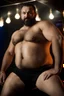 Placeholder: full figure photography of a chubby muscular strong 39-year-old hairy turkish in a discoteque, shirtless, short beard, bulge, dancing, serious, manly chest, very hairy, side light, view from the ground