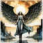 Placeholder: create a deeply evocative, and darkly magical full body ink wash and watercolor illustration of an epic fantasy raven crone with highly detailed and deeply cut facial features, large outstretched wings, in the style of EDWARD BURNE-JONES, WILLIAM MORRIS, and KATHE KOLLWITZ combined with the comic art style of BILL SIENKIEWICZ and JEAN GIRAUD MOEBIUS, searing lines and forceful strokes, precisely drawn, inked, and colored