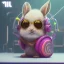 Placeholder: pixar style anamorphic cute rabbit baby, smiling, cyberpunk headphone, sunglass, gangsta gold neckless, full body, magenta puffer jacket, manila city backdrop, dramatic lighting, hyper realistic, unreal engine 5, 16k