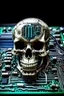 Placeholder: A computer chips and electronic components are connected by neurones human skull