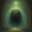 Placeholder: Lovecraftian masterpiece by Zdzislaw Beksinski, subway tunnel filled by a Shoggoth a shapeless congeries of protoplasmic bubbles faintly self-luminous with myriads of temporary eyes forming and un-forming as pustules of greenish light, Eldritch masterpiece, horror movie poster, sinister, concept art, oddball masterpiece, complex contrast, dynamic composition, rule of thirds