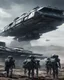 Placeholder: futuristic epic scifi, spaceship massive sulaco line's arrival / departures terminus, men and women soldiers space marines embark LV-426, Sci Fi, a huge weathering battered and chipped spaceship with large steel grey WM5 markings and a logo on both sides of the hull in digital art style, wide angle, balanced composition, hard surface, reflections, triadic color, symmetry, hyper detailed, octane render, orange render