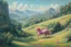 Placeholder: Big pink plastic toy horse.19th painting