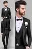 Placeholder: Men's wedding suit black full sleeves tight and short Photorealistic