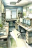 Placeholder: drawing of a work office water coloured paint