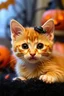 Placeholder: Orange kitten being cute with playfull eyes with a halloween decor