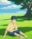 Placeholder: realistic image, boy sitting under a tree, god rays, 8k, 16 bit, vibrant color