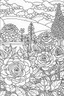 Placeholder: kids coloring page, rose garden, cartoon style, thick lines, low detail, no shading