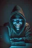 Placeholder: or how about: hacker in the dark with glasses using computer with evil smile