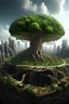 Placeholder: city growing from a giant rooted tree sky view