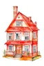 Placeholder: watercolor sketch of a doll house with transparent background in png format