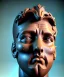 Placeholder: Gran angular, Realistic image, roman sculpture buste, marble deluxe material, Lionel Messi, gold Laurel wreath model, miguel angel style, emperador, God light, god rays, 4k resolution, smooth details, ornate details, soft lighting, unreal engine 5, soft cyan background.