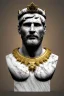 Placeholder: Realistic image, Roman sculpture made in white marble with gold veins, Lionel messi with gold laurel leaves crown, decorative star on the chest, waist up portrait, marble material, gold ornaments, Baroque style, sun rays background, epic, celestial, cinematic lighting, God lights, 4k resolution, smooth details, soft lighting, unreal engine 5, art station, substance 3d.