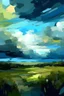 Placeholder: modern digital expressionism, oil painting, ,morning, blue sky, clouds, scenery, in a Cubism Seagrass Bed, moody color palette<lora:EnvyExpressionismXL01:0.7>