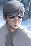 Placeholder: A boy mysterious, beautiful, with slightly gray hair, and possesses the element of snow