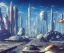 Placeholder: Spaceport on a heavy industrialized planet with a vibrant city in the background and a starting spaceship in the foreground, art by John Berkey, buildings with glass facades, insanely detailed, vibrant, 8k uhd, cinematic atmosphere, ultra-wide angle, street level view, brush strokes, blue sky with clouds, sharp focus