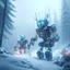 Placeholder: pixie robot hauling sled with presents in snowy misty forest, 8k, down-light, soft light, depth of field, photo realism, trending on art station, high detail