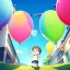 Placeholder: alone young anime child letting go of a balloon, looking up into the sky at the balloon