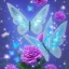 Placeholder: garden with subtle cristal transparent bright glitter blue butterfly, light, galactic, subtle flowers