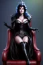 Placeholder: painting of lisa ann as evil queen in black leather, sitting on a throne, leather, angry, stern look, volumetric lighting, particales,highly detailed,cinematic, deep colours,8, highly detailed, digital painting, artstation, concept art, smooth, sharp focus,