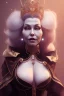 Placeholder: Mae West as evil queen in black leather, leather, busty, cleavage, angry, stern look. character design by cory loftis, fenghua zhong, ryohei hase, ismail inceoglu and ruan jia. unreal engine 5, artistic lighting, highly detailed, photorealistic, fantasy