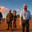 Placeholder: Walter White and his family at a shootout, 8k, realistic face, with a fedora, sunset background,