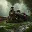 Placeholder: an abandoned train on tracks overgrown by nature with large puddles of water flooding part of tracks, 8k resolution, high-quality, fine-detail, intricate, digital art, detailed matte, volumetric lighting, illustration, 3D octane render, brian froud, howard lyon, selina french, anna dittmann, annie stokes, lisa parker, greg rutowski