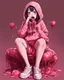 Placeholder: Anime girl crushed inside really darkred fleshy stomach filled with digestive juices, sit pose, fullbody, serius, tears, Junji Ito style, pink tones, pastel tetradic colors, 3D vector art, isometric style, retro aesthetic,rolling eyes, tongue out, saliva drip, open mouth,toph bei fong, croppedhoodie, underboob, mountainous horizon, 1girl, toph, bangs, black hair, blind, grey eyes, hair between eyes, hair bun, hairband, short hair, cropped hoodie underboob, cropped hoodieunderboobhoodie