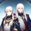 Placeholder: Twins, boy and girl, white hair, silver eyes, royal hall background